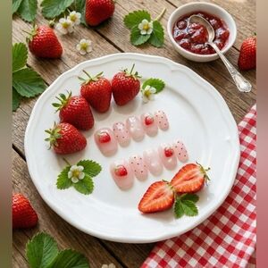 3D Strawberry Cat Eye Square Short Nail Set